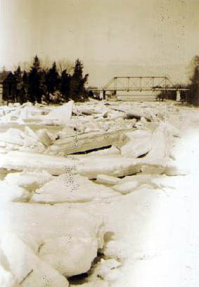 Ice Blockade of Waiski River at Brimley Bridge, 1938