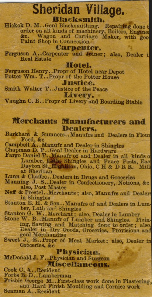 Sheridan 1875 Business Directory