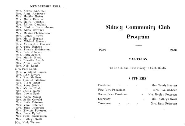 Sidney Community Club - 1939-40