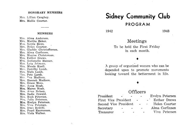 Sidney Community Club - 1942/43
