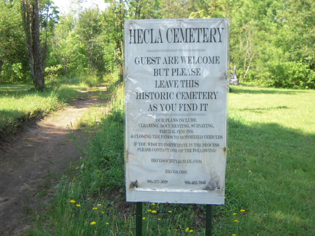 Hecla Cemetery sign