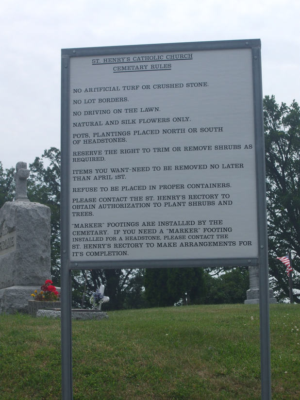 St. Henry's Cemetery Rules Sign