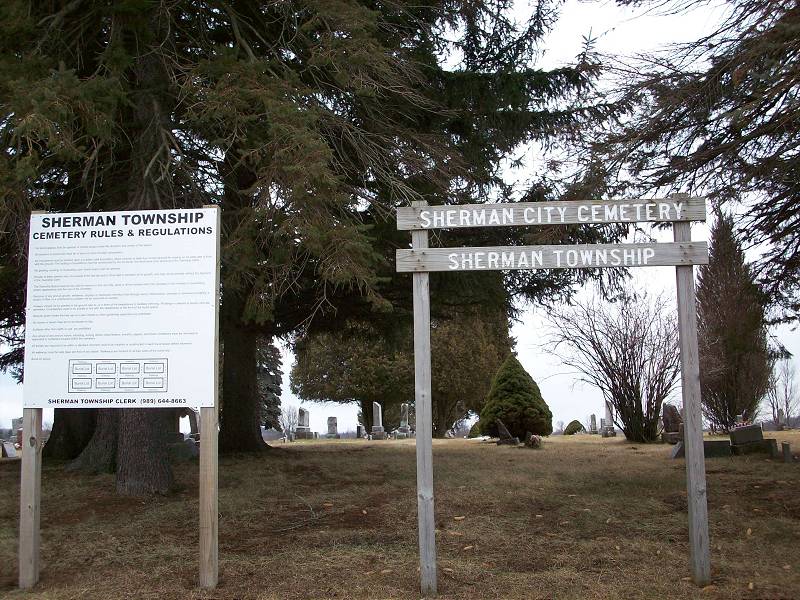 Sherman City Cemetery sign