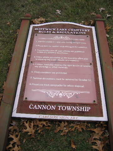 Bostwick Lake Cemetery Sign