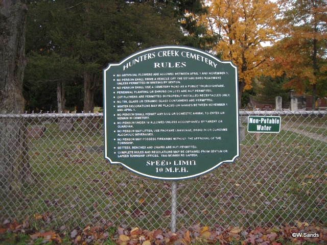 Hunters Creek Cemetery sign