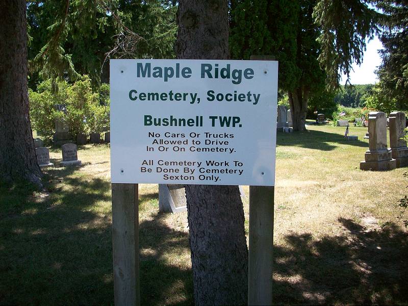 Maple Ridge Cemetery sign