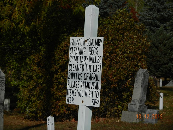 Fairview Cemetery sign