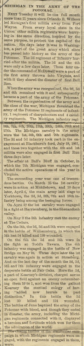 Civil War - Detroit Tribune - 1882