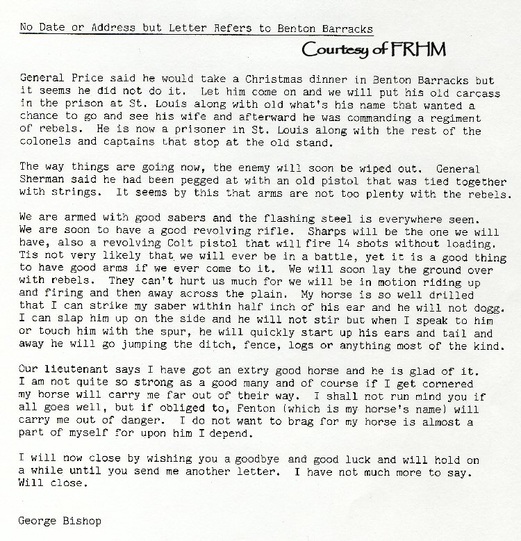 George S. Bishop - letters home while in Civil War
