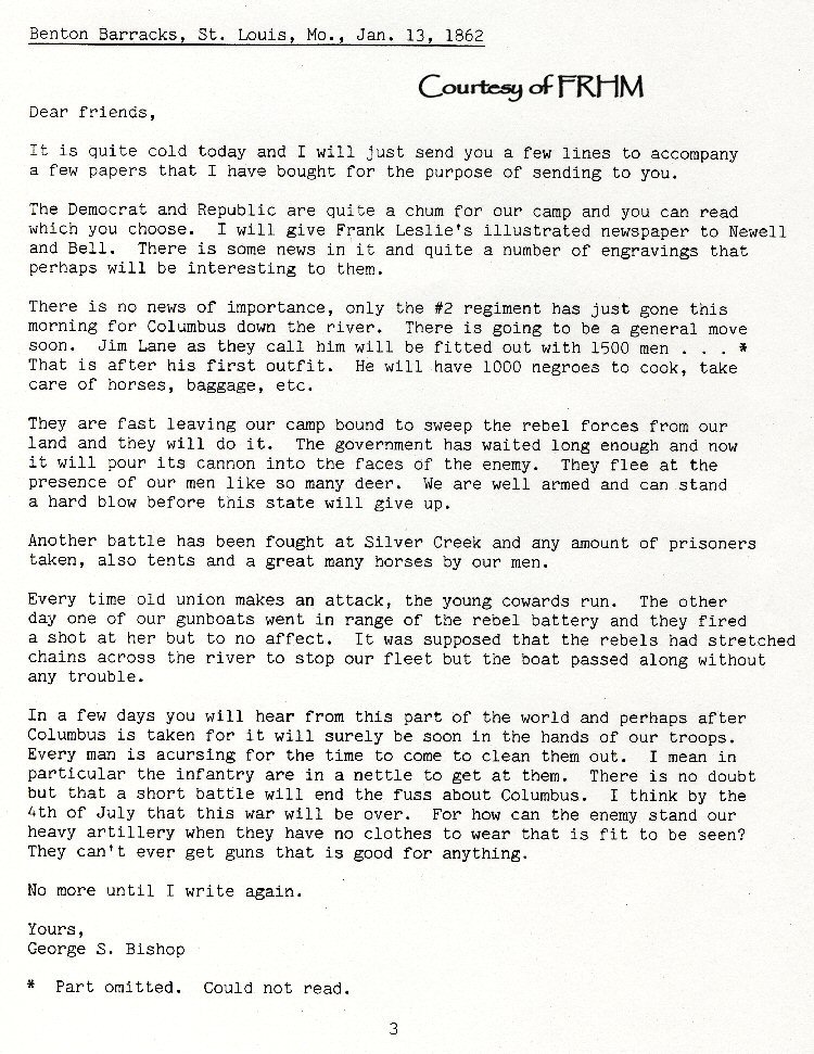 George S. Bishop - letters home while in Civil War
