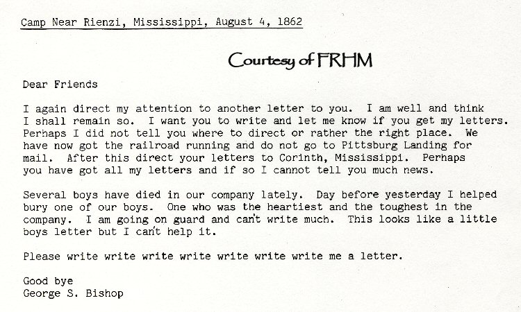 George S. Bishop - letters home while in Civil War