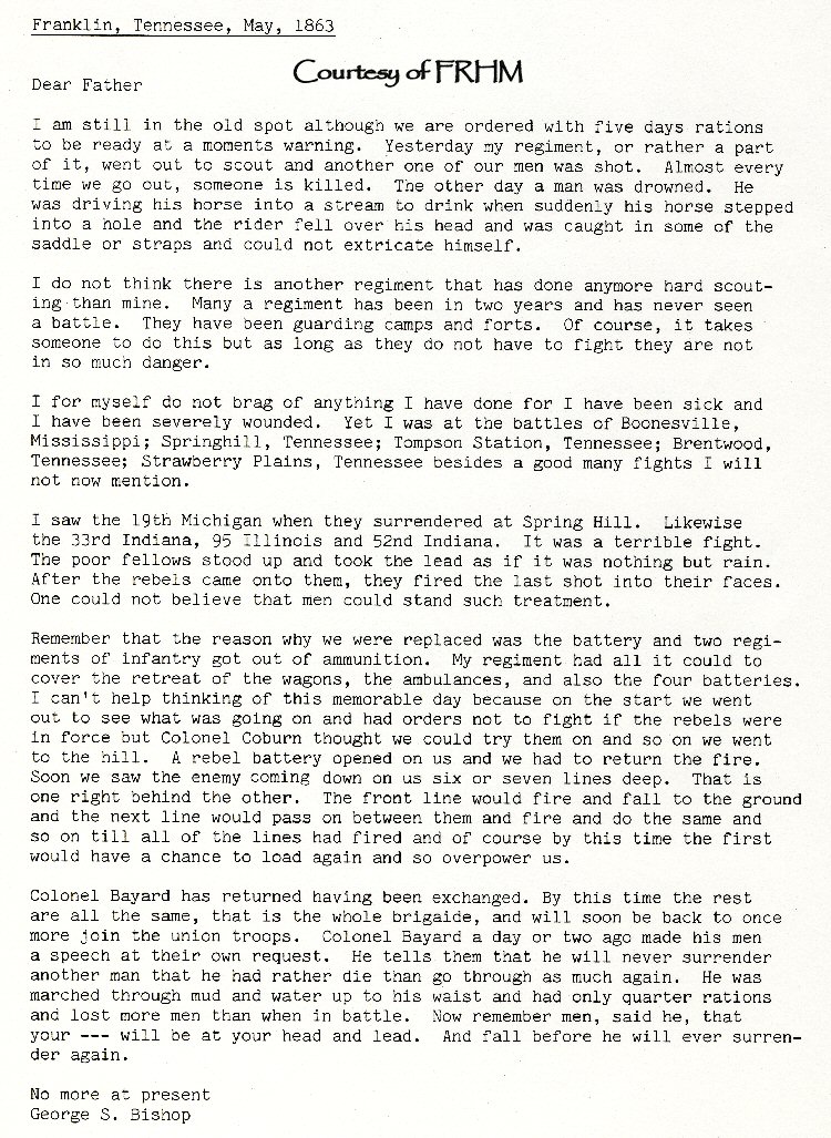 George S. Bishop - letters home while in Civil War