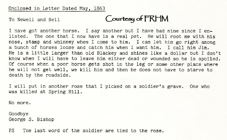 George S. Bishop - letters home while in Civil War