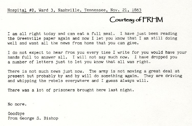 George S. Bishop - letters home while in Civil War