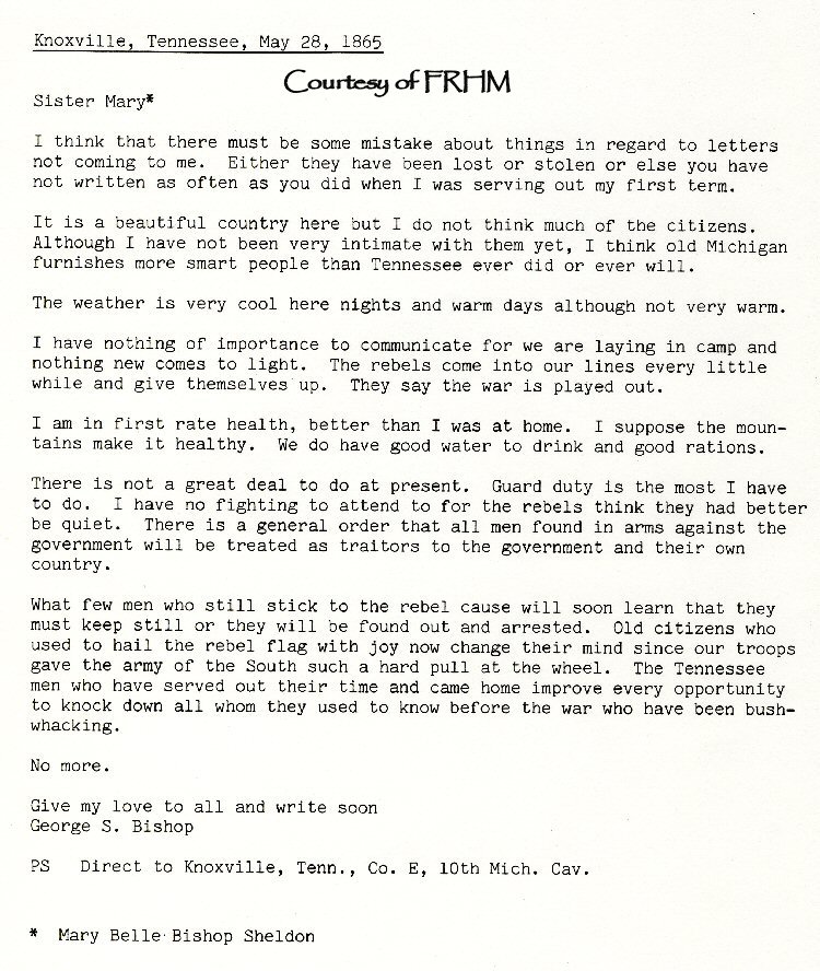 George S. Bishop - letters home while in Civil War