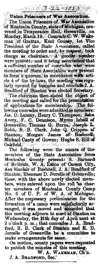 Union Prisoners of War Association - 1883