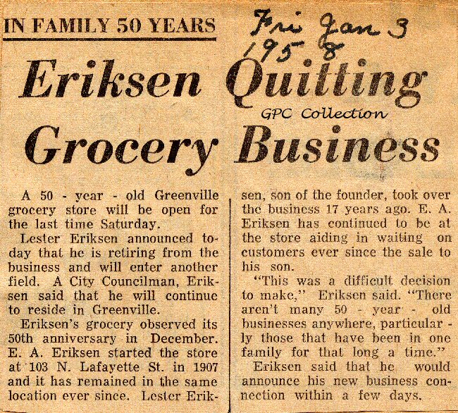 Lester Eriksen closes store