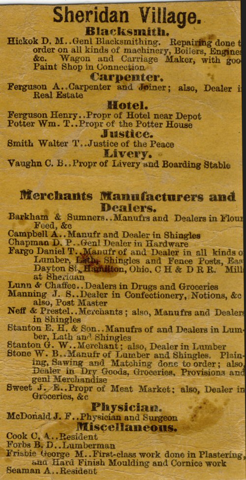 Sheridan 1875 Business Directory