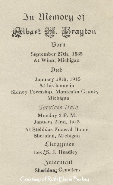 Albert Brayton Funeral Home Card