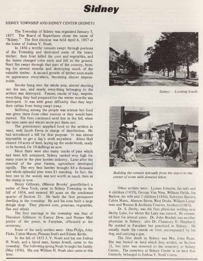 The History of Sidney, Michigan